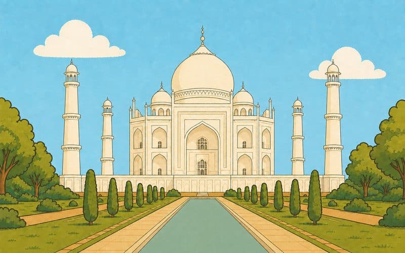 The Taj Mahal under a blue sky